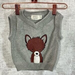 Spencer by Jaclyn Smith knit grey baby critter fox vest size 12M